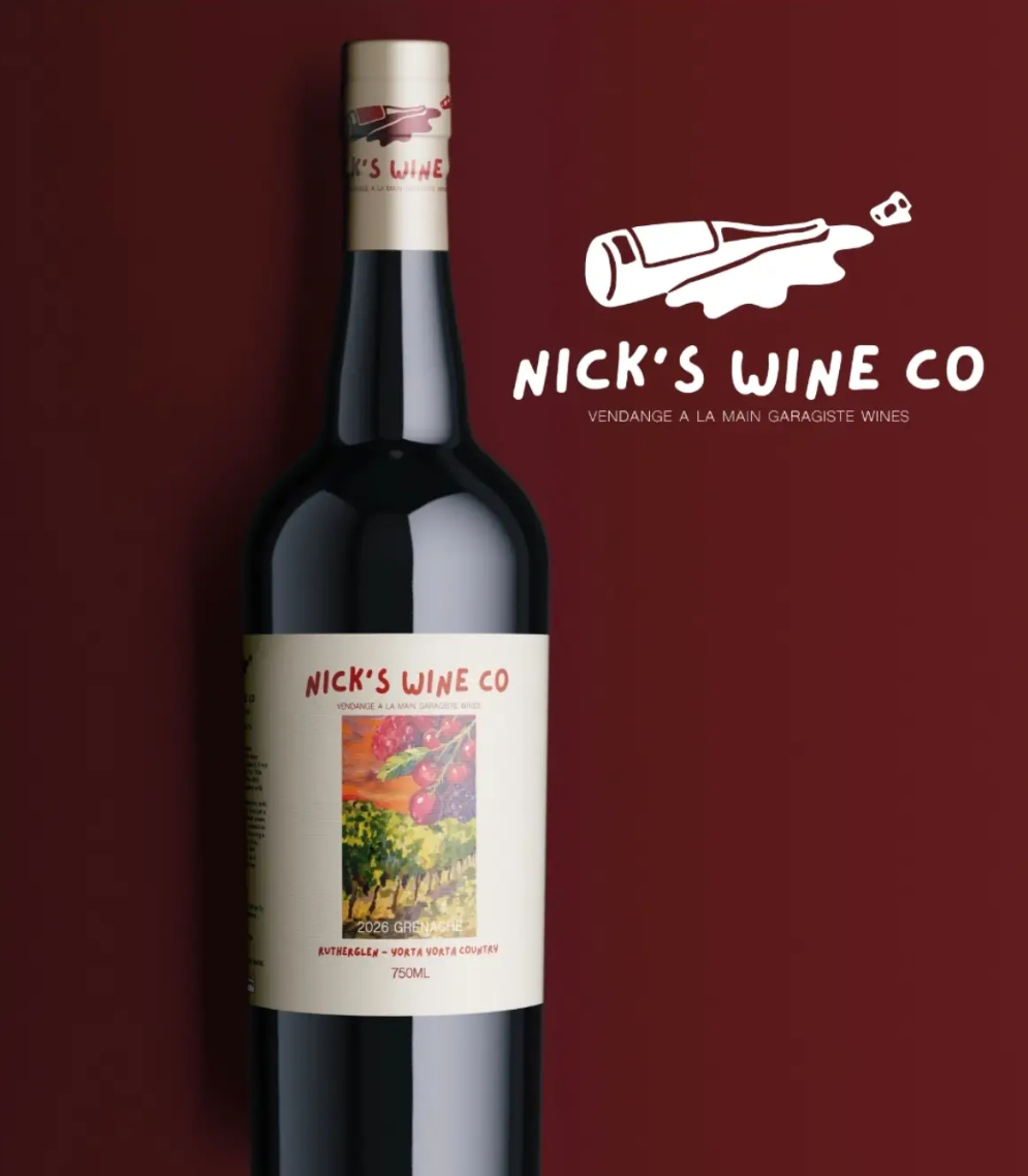 Nick's Wine Co. 2026 Grenache bottle and logo